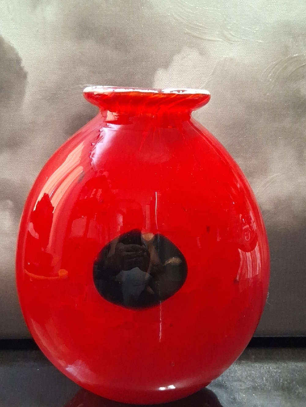 Red Glass Vase with Black Accent